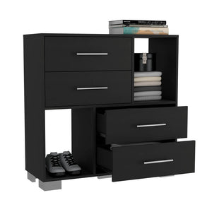 English Elm Krista Black Dresser with Two Open Shelves & Four Soft-Close Drawers, Metal Handles, 35.4"W Durable Design B07091880