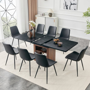 English Elm Scalable Extendable Dining Set with Wood Grain Table and Gray Linen Chairs 8 Piece Walnut+Black W1151S04701