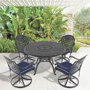 English Elm 5-Piece All-Weather Cast Aluminum Dining Set With 4 Swivel Chairs & Round Table For Outdoor Fun P1 W1710S00343-GIGA