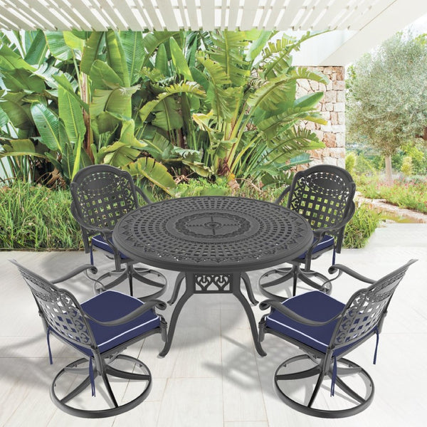 English Elm 5-Piece All-Weather Cast Aluminum Dining Set With 4 Swivel Chairs & Round Table For Outdoor Fun P1 W1710S00343-GIGA