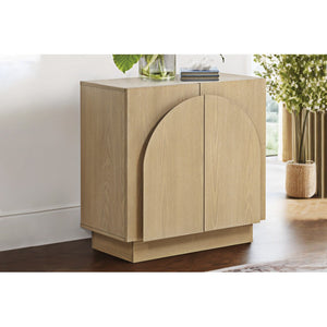 English Elm Mid-Century wooden sideboard buffet with arched doors and rounded edges, spacious storage, durable craftsmanship nurturing warmth Light Oak 33 L x 19 W x 29 H B011P367199