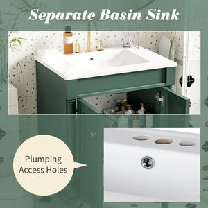 English Elm 24'' Modern Bathroom Vanity with Ceramic Basin, Solid Wood Frame, Soft-Close Doors, Ample Storage Green N710P190503F
