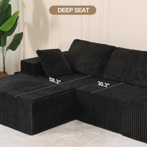 English Elm 107.5 Inch Modular Cloud Sectional Corduroy Sofa Deep Seat Reversible Chaise Sleeper W2564S00117