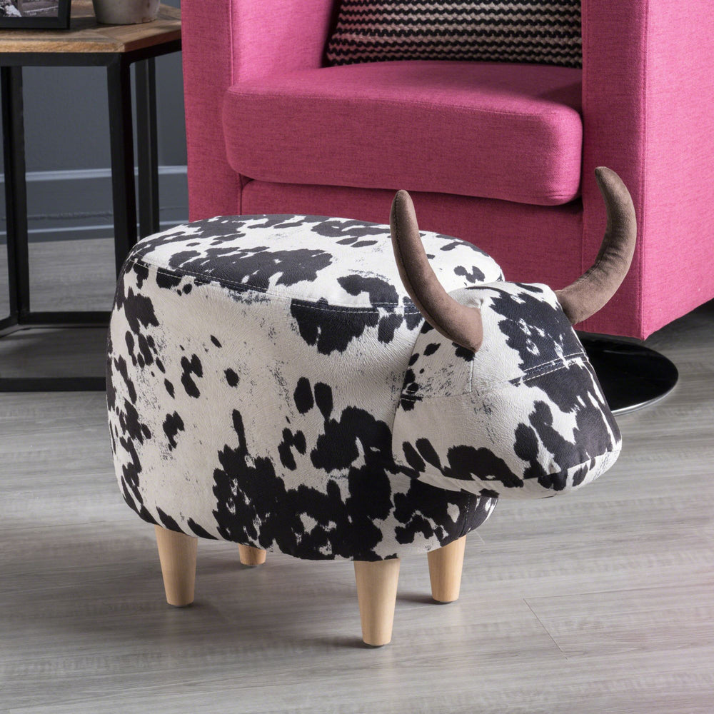 Christopher Knight Home® - Noble House - Bessie Black and White Cow Patterned Velvet Cow Ottoman