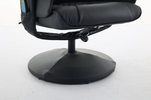 English Elm 015-Recliner Ergonomic Swivel Massage Chair with Ottoman, Heated 5-Point Vibration, 140° PU Recliner Black W2636P262445