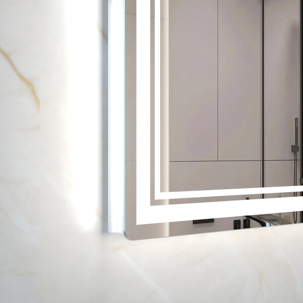 English Elm 60x40 LED Bathroom Mirror with Aluminum Frame, IP44 Waterproof, 3-Mode Touch Dimmer, Plug or Hardwire W708P235376