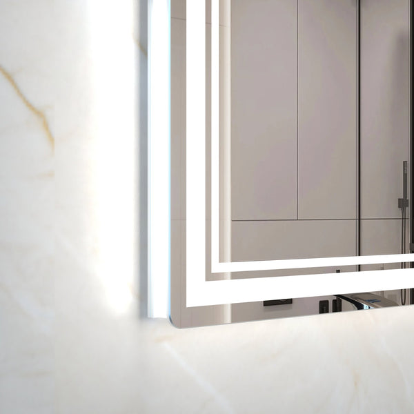 English Elm 60x40 LED Bathroom Mirror with Aluminum Frame, IP44 Waterproof, 3-Mode Touch Dimmer, Plug or Hardwire W708P235376