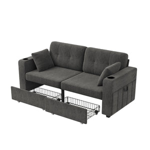 English Elm Sofas for Living Room Chenille Three Seat Couch with Usb Charging Storage and Cup Holder Gray W395S00143