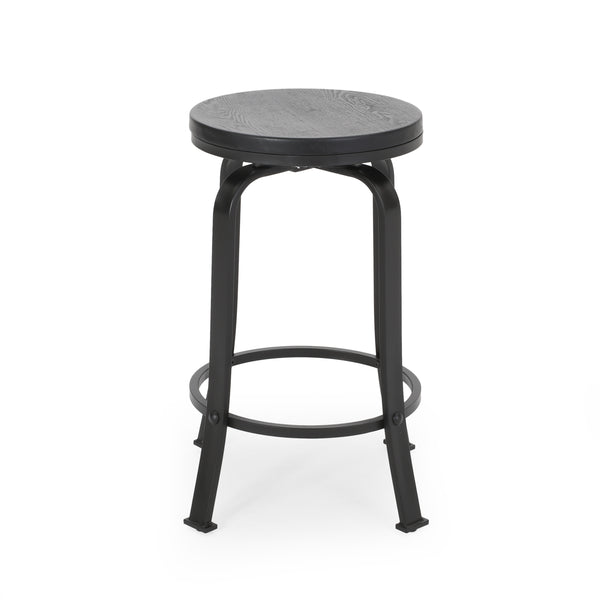 English Elm Christopher Knight Home® - COUNTER Industrial Swivel Counter Stool Set with Iron Frame and Faux Wood Ash Veneer Seating, Durable Design Black 59130.00BBLK