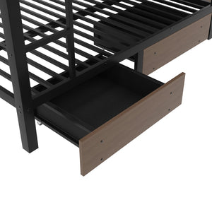 English Elm Full Size Metal Loft Bed with Stair Storage Shelves Bookshelf for Dorms Bedroom W1580S00347