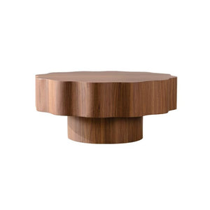English Elm 31.5" Scalloped Round Coffee Table Walnut Grain Mdf Sculptural Living Room Accent W3158P395511