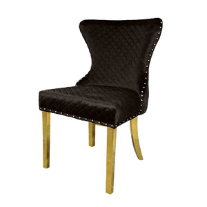 English Elm Glam 2Pc Black Side Chair Set With Gold Square Legs & Diamond Tufting For Chic Dining Spaces B2741P406812