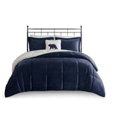 Woolrich Alton Lodge/Cabin Plush to Sherpa Down Alternative Comforter Set WR10-2415 Navy/Ivory