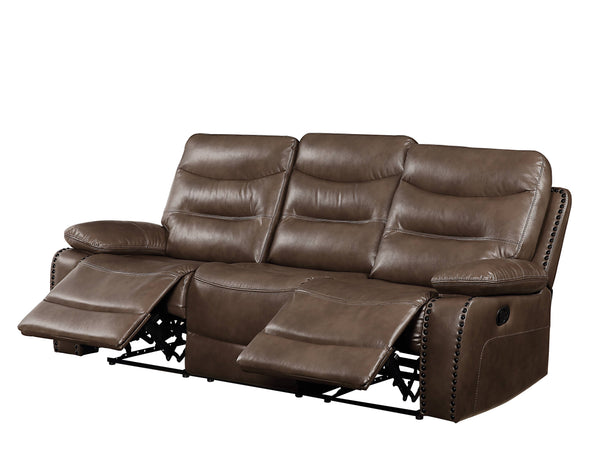 English Elm Aashi Brown Leather-GEL Match Recliner Sofa with Console Cup Holders, Tufted Arms & Pocket Coil Comfort B2726P253072