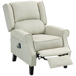 English Elm HOMCOM Linen Massage Recliner Chair with Heat & Dual Motors, Wingback Push-Back Sofa w/ Footrest and Side Pocket White W2225P200663