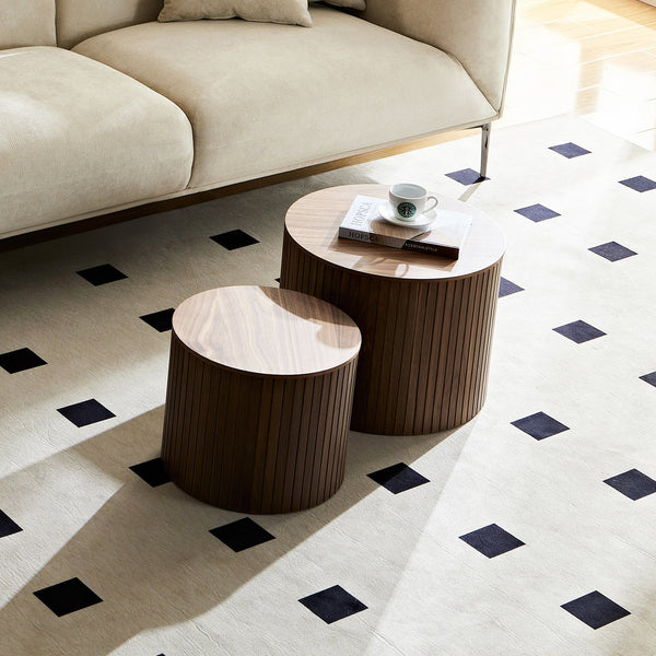 English Elm MDF Handcrafted Walnut Nesting Side Tables Set of 2 — Seamless Curved Edge, Versatile End & Coffee Table (Black) W2085P231698