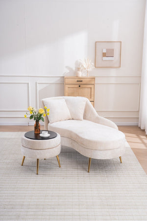 English Elm 58'' Chenille Chaise Lounge with Footstool Pocket Spring Comfort for Bedroom Living Room Beige W2363S00087