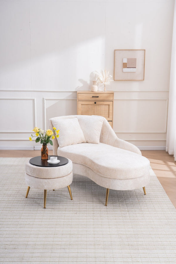 English Elm 58'' Chenille Chaise Lounge with Footstool Pocket Spring Comfort for Bedroom Living Room Beige W2363S00087