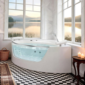 English Elm Korra Two Person Corner Whirlpool Tub Acrylic 16 Jet Spa with Heater and Chromotherapy W5619P449939