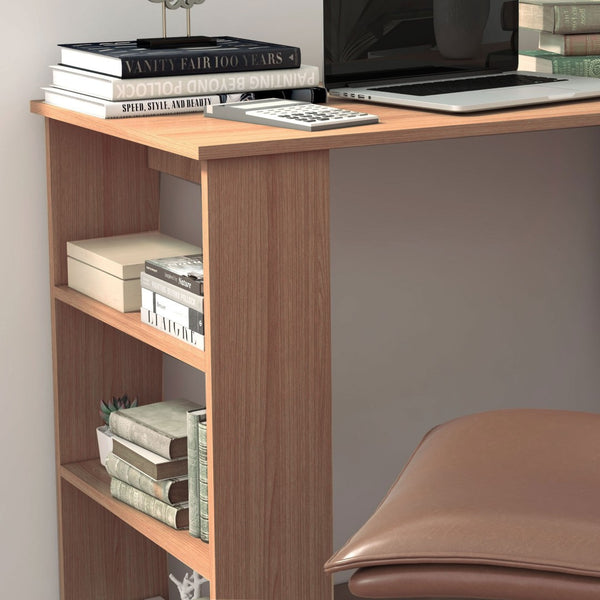 English Elm L Shaped Corner Desk with Rotating Joint Bookcase and S Shelf for Home Office Teak T3971P433574