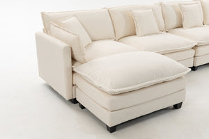 English Elm Modern Chenille Sectional Sofa Modular Sleeper with Ottoman Chaise and Waist Pillows W2530S00020