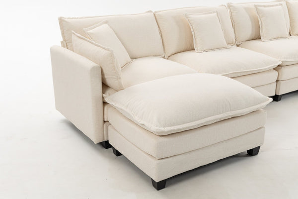 English Elm Modern Chenille Sectional Sofa Modular Sleeper with Ottoman Chaise and Waist Pillows W2530S00020