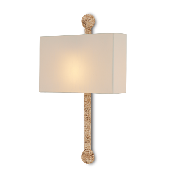 Senegal Wall Sconce - Elegant Off-White Shade, Handmade Wrought Iron & Abaca Rope Design, ADA Compliant