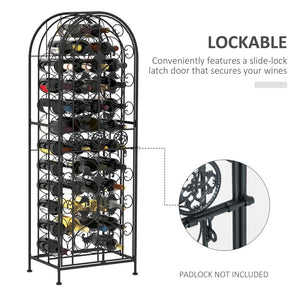 English Elm Homcom 45 Bottle Iron Wine Rack Cellar Cage Lockable Door Old World Bronze Finish W2225P217380
