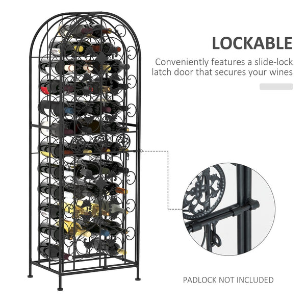 English Elm Homcom 45 Bottle Iron Wine Rack Cellar Cage Lockable Door Old World Bronze Finish W2225P217380