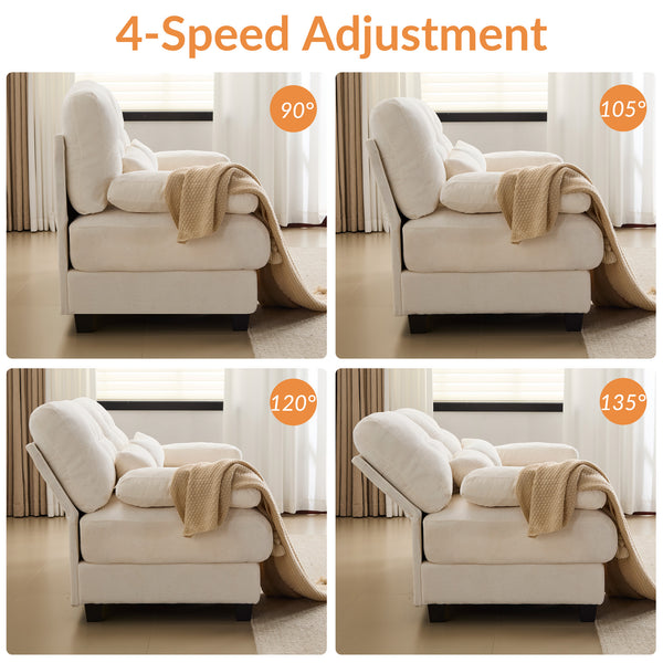 English Elm 67" Loveseat with 4-Position Recline, Plush Chenille Upholstery, 350lb/Seat Capacity, 2 Pillows, Easy Setup Beige W2606P359223
