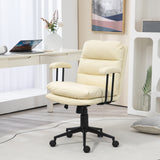 English Elm Homcom Pu Leather Office Chair, Office Desk Chair, Task Computer Chair With Swivel Wheels, Adjustable Height, Double-Tier Padded, Beige