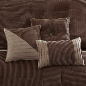 English Elm 7 Piece Micro Corduroy Comforter Set In Brown - Cozy, Chic, And Lodge-Inspired Bedroom Ensemble B035P266665