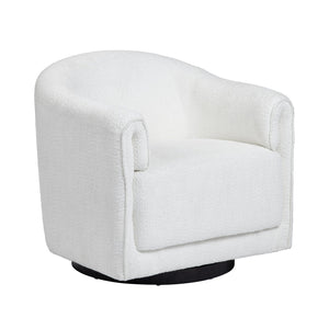Crestview Collection Upholstered Swivel Accent Chair - Chic White Fabric With Plush Cushion & Sturdy Black Iron Base White Metal Cvfzr6169