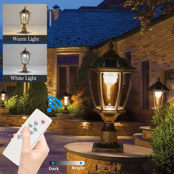 English Elm 20"(H) Golden Solar LED Outdoor Lantern with Vintage Glass, Automatic Dusk-to-Dawn Garden Accent Light W2312P389941
