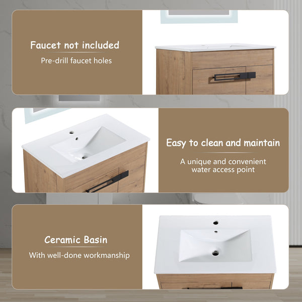 English Elm 30 Inch Bathroom Vanity With Sink – Transform Your Space With Modern, Versatile Design & Storage! W999S00077