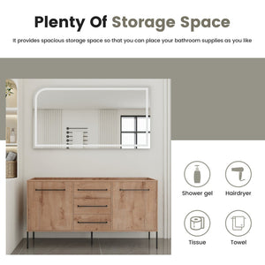 English Elm 60" Freestanding Bathroom Vanity with Soft-close Doors and Three Drawer Storage W999P405133