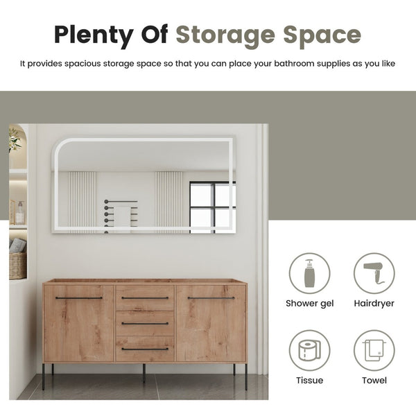 English Elm 60" Freestanding Bathroom Vanity with Soft-close Doors and Three Drawer Storage W999P405133