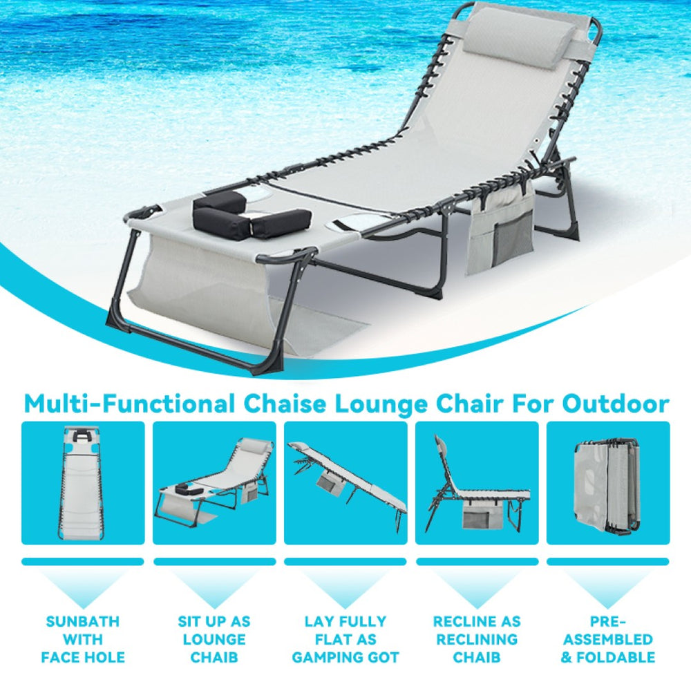 English Elm Face Down Tanning Chaise with Prone Cutouts Foldable Teslin Outdoor Recliner 2 Pack W3162P449077