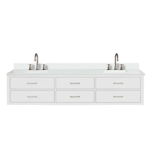 English Elm White Double Bath Vanity With Cultured Marble Top & Chrome Faucet Set - Elegant 84" Storage Solution B2731P258166-GIGA
