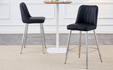 English Elm Modern Black Pu Bar Stool - Silver Metal Legs With Cross Reinforcement.Black,Silver Metal Legs,Bar Stool.Set Of 2 Chairs.