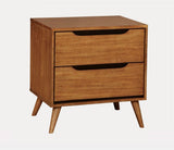 English Elm Mid-Century Modern Oak Color 1 Piece Nightstand Bedroom Furniture Solid Wood Round Tapered Legs 2-Drawers Bedside Table