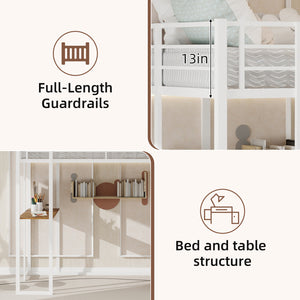 English Elm Iron framed bunk bed with L-shaped study desk and dual-side stairs, space-saving durable design White W1935P330796