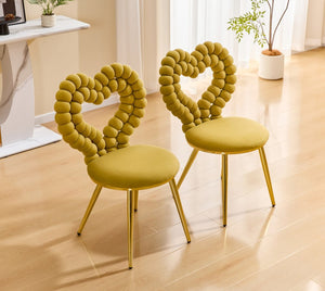 English Elm Unique Heart Shaped Bubble Tufted Velvet Accent Chair Glam Metal Frame Vanity Seat Gold,Yellow W3875P446140