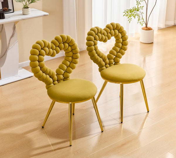 English Elm Unique Heart Shaped Bubble Tufted Velvet Accent Chair Glam Metal Frame Vanity Seat Gold,Yellow W3875P446140