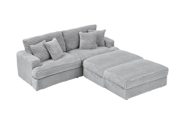 English Elm 88.58 Inch Grey Corduroy Sofa – Cloud-Like Comfort, Double Storage Legs, And 4 Stylish Pillows! W3356S00016