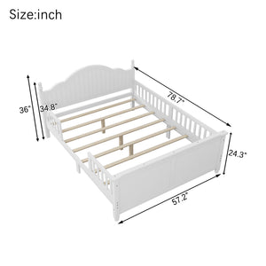 English Elm Full Solid Wood Kids Platform Bed with Guardrail, Low-Profile Durable Pine & MDF, 350LB Capacity White 60.24 L x 23.74 W x 6.5 H W2593P339598