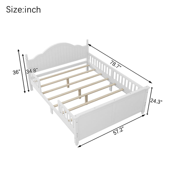 English Elm Full Solid Wood Kids Platform Bed with Guardrail, Low-Profile Durable Pine & MDF, 350LB Capacity White 60.24 L x 23.74 W x 6.5 H W2593P339598