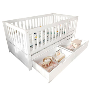 English Elm Convertible Toddler Daybed Solid Pine Kids Bed with Storage Drawers and Removable Rails White N899P429848K