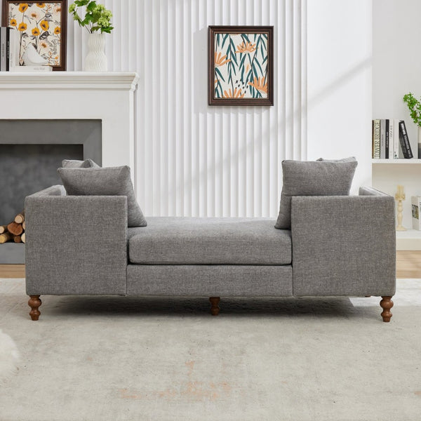 English Elm 75.2'' Chenille Upholstered Daybed Chaise with Nailhead Trim and Rubberwood Legs Gray W3188S00058