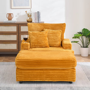 English Elm 39-inch Spring Corduroy Armchair and Ottoman Set with Cup Holder, Plush Sponge Cushions, 350lb Support Orange W1658S00074